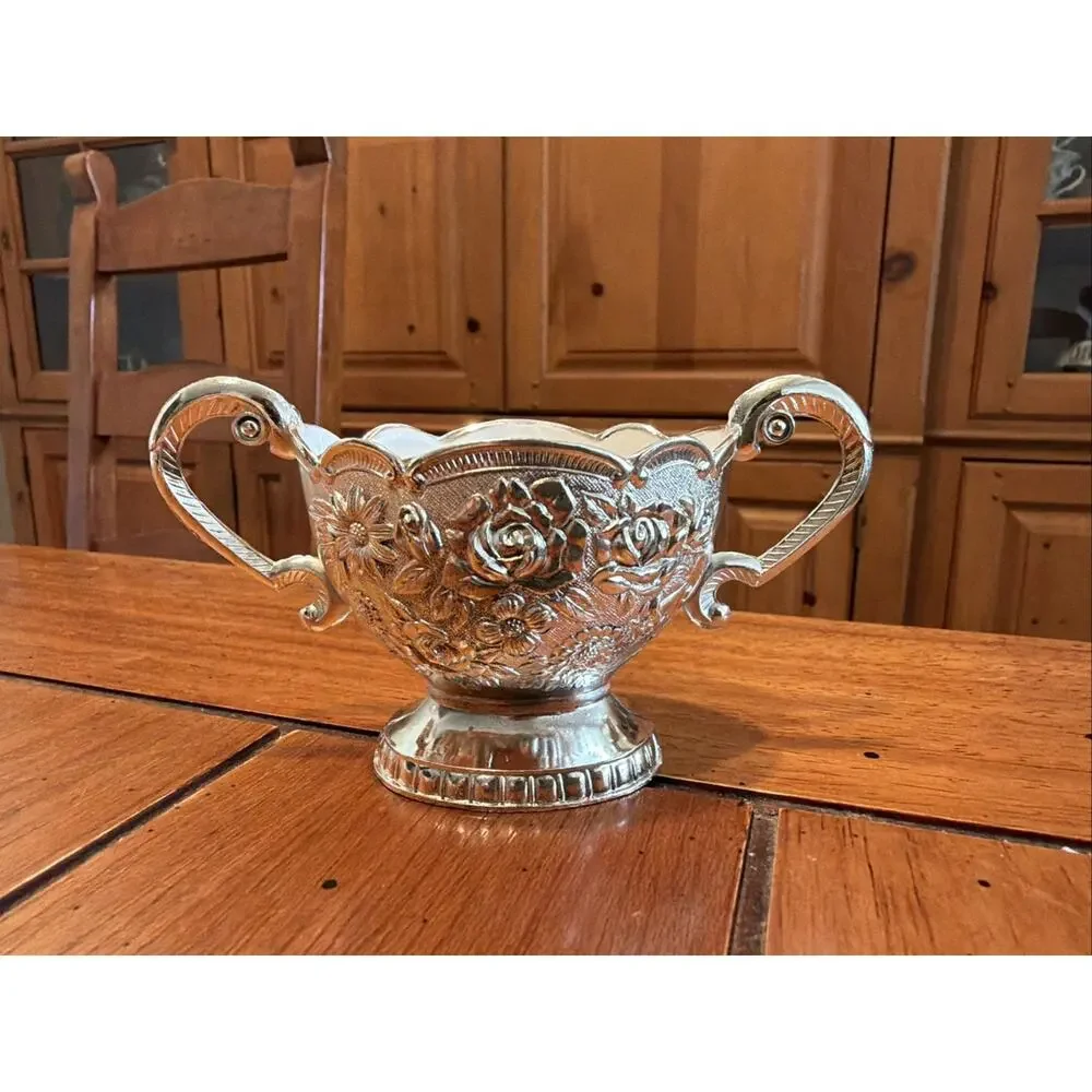 NEW OS Vintage Leonard Silver Plated Floral Sugar/Creamer 2.5” Tray Is 8” Japan